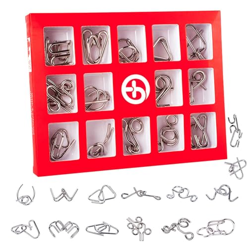 RoseFlower 14 Stück Metall Knobelei IQ-Spiele Set, Knobelspiele für Erwachsene und Kinder Geduldspiele IQ-Spiele 3D Brain Teaser Puzzle, Brainteaser, Metallpuzzle Spiele Spielzeug Geschenk von RoseFlower