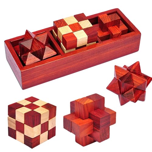 RoseFlower 3 Stück Knobelspiele im Set, Geschicklichkeitsspiel Holz, Spielesammlung 3D Puzzle - Denkspiele - Knobelspiele - Geduldspiele - Puzzleboxen für Erwachsene & Kinder von RoseFlower