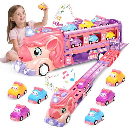 RoserRose Autotransporter Spielzeug ab 2 3 4 5 Jahre Mädchen, Einhorn Transport Truck Autotransporter mit Licht Musik und Rennbahn, LKW mit Autos Spielzeug Kinderspielzeug ab 2 Jahre Mädchen Geschenk RoserRose Autotransporter Spielzeug ab 2 3 4 5 Jahre Mädchen, Einhorn Transport Truck Autotransporter mit Licht Musik und Rennbahn, LKW mit Autos Spielzeug Kinderspielzeug ab 2 Jahre Mädchen Geschenk von RoserRose