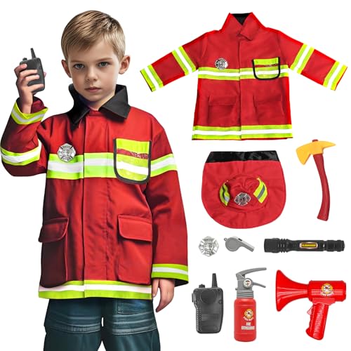 RoserRose Kinder Feuerwehrmann Kostüm Set, Waschbar Feuerwehr Kostüm für Kinder, Inklusive Feuerwehrhelm, Feuerlöscher und Walkie-Talkie - Ideales Rollenspiel Spielzeug für Jungen Karneval Halloween RoserRose Kinder Feuerwehrmann Kostüm Set, Waschbar Feuerwehr Kostüm für Kinder, Inklusive Feuerwehrhelm, Feuerlöscher und Walkie-Talkie - Ideales Rollenspiel Spielzeug für Jungen Karneval Halloween von RoserRose