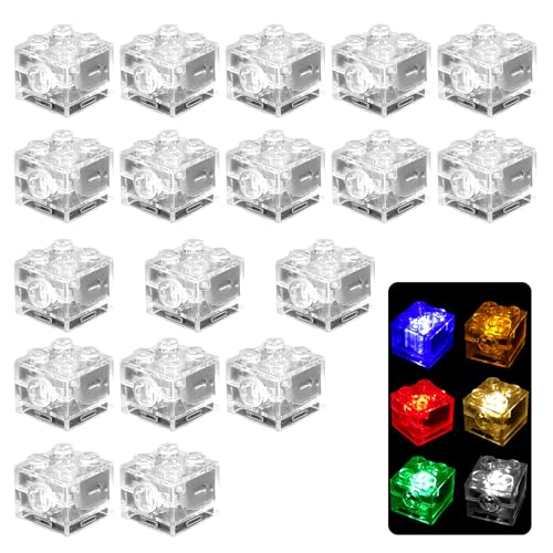 RoserRose Leuchtende Bausteine - 18 LED Leuchtbausteine 2x2 Quadratisch, 6 Farben, Kompatibel mit Standard-Bausteinen, Wiederverwendbar mit Austauschbaren Batterien von RoserRose