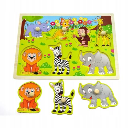 Rosfix Holzpuzzle Tiere mit Griff – 8 Teile Lernspielzeug für Kinder | Sortierbrett mit Nashorn, Giraffe, Elefant | Fördert Motorik & Farberkennung | Montessori Spielzeug Rosfix Holzpuzzle Tiere mit Griff – 8 Teile Lernspielzeug für Kinder | Sortierbrett mit Nashorn, Giraffe, Elefant | Fördert Motorik & Farberkennung | Montessori Spielzeug von Rosfix