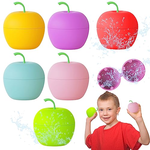 6 Stück Magic Splashy Balls Original, RosyFate Wasserbomben Selbstschließend, Wasserballons Wiederverwendbar, Schnellfüller Wasserbomben Set, Silikon Wasserspritzball, Wasserball Apfel von RosyFate