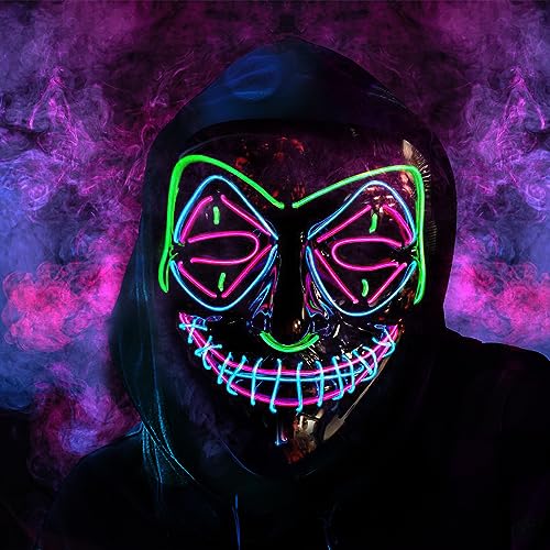 RosyFate Halloween Maske LED, Horror Maske LED, Schädel Maske, Halloween Masken Horror, mit 3 Leuchtmodi Leuchtende, für Cosplay Maskerade Partys Feste Karneval von RosyFate