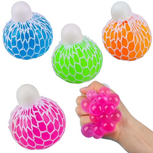 Squeeze Ball mit Netz, RosyFate 4 Stück Squishy Mesh Ball, Quetschball Im Netz, Squeeze Ball Bunt, Stressball Fidget Toy, Anti Stress Spielzeug, für Kinder und Erwachsene (B) von RosyFate