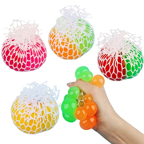 Squeeze Ball mit Netz, RosyFate 4 Stück Squishy Mesh Ball, Quetschball Im Netz, Squeeze Ball Bunt, Stressball Fidget Toy, Anti Stress Spielzeug, für Kinder und Erwachsene (C) von RosyFate
