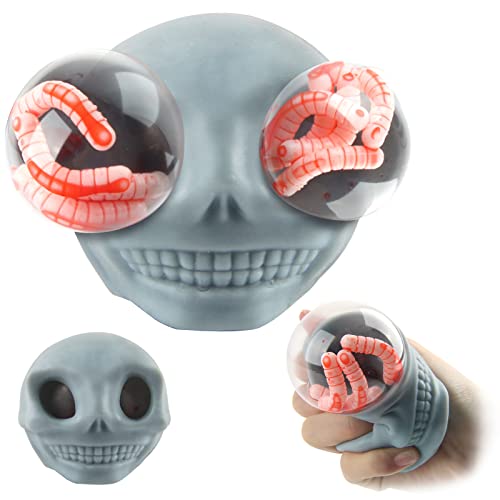 Squeeze Toy, RosyFate Skull Stress Ball, Anti Stress Squeeze Balls Skull Design with Worms, Squishy Ball, Stressball Erwachsene, Skull Monster Gothic Fidget Toy Squeeze von RosyFate