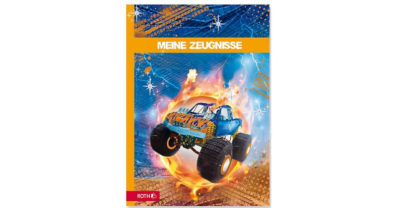 Zeugnismappe Monstertruck A4, wattiert, Folieneffekt, inkl. 10 Einlagen blau/orange von Roth