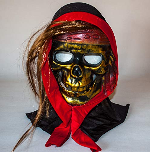 Rotschild-Wellness GmbH Halloween Totenkopfmaske Maske Totenkopf Skull Horror Grusel Pirat Gold Kaputze von Rotschild-Wellness GmbH
