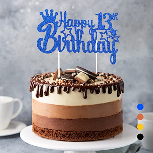Happy Birthday Tortendeko Geburtstag, Cake Topper Geburtstag, Glitter Cake Topper Happy Birthday, Tortendeko Schwarz, Cupcake Topper für Mädchen Jungen Frauen Mann (Blau - 13. Geburtstag) von Rouclo