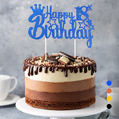 Happy Birthday Tortendeko Geburtstag, Cake Topper Geburtstag, Glitter Cake Topper Happy Birthday, Tortendeko Schwarz, Cupcake Topper für Mädchen Jungen Frauen Mann (Blau - 18. Geburtstag) von Rouclo