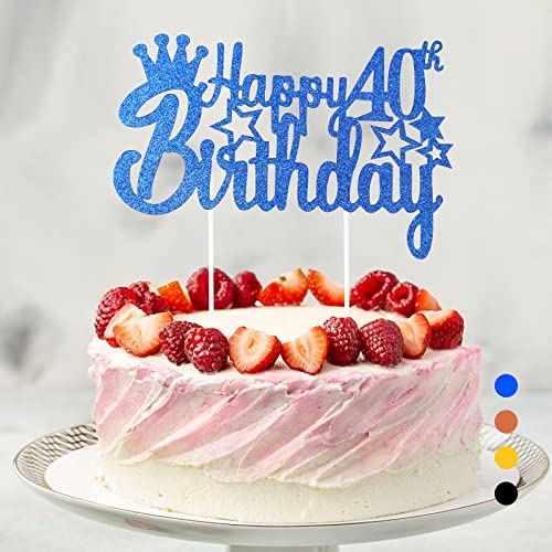 Happy Birthday Tortendeko Geburtstag, Cake Topper Geburtstag, Glitter Cake Topper Happy Birthday, Tortendeko Schwarz, Cupcake Topper für Mädchen Jungen Frauen Mann (Blau - 40. Geburtstag) von Rouclo