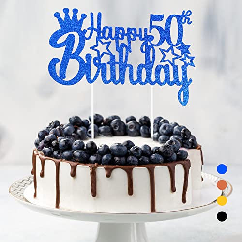 Happy Birthday Tortendeko Geburtstag, Cake Topper Geburtstag, Glitter Cake Topper Happy Birthday, Tortendeko Schwarz, Cupcake Topper für Mädchen Jungen Frauen Mann (Blau - 50. Geburtstag) von Rouclo
