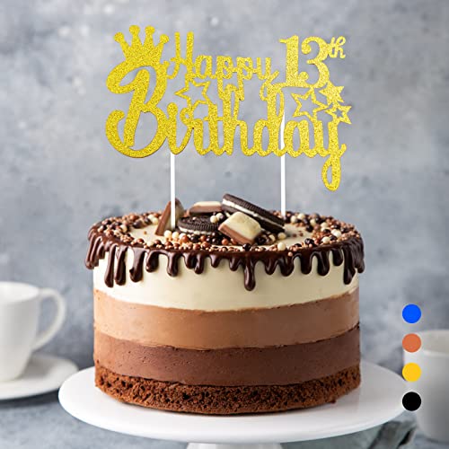 Happy Birthday Tortendeko, Cake Topper Glitter, Cupcake Topper für Mädchen Jungen Frauen Mann (Gold - 13. Geburtstag) von Rouclo
