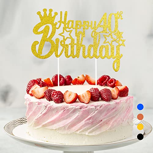 Happy Birthday Tortendeko, Cake Topper Glitter, Cupcake Topper für Mädchen Jungen Frauen Mann (Gold - 40. Geburtstag) von Rouclo