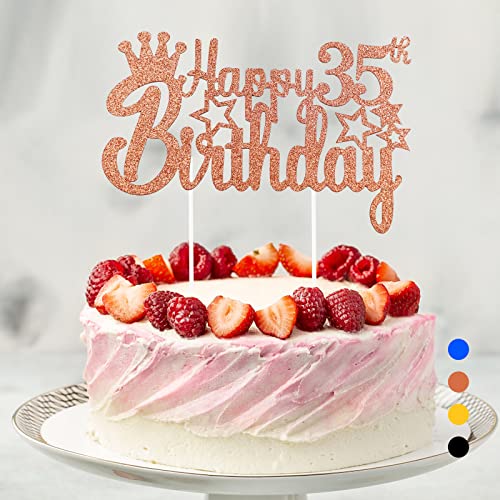 Happy Birthday Tortendeko, Cake Topper Glitter, Cupcake Topper für Mädchen Jungen Frauen Mann (Roségold - 35. Geburtstag) von Rouclo