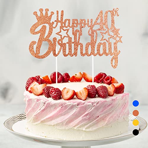 Happy Birthday Tortendeko Geburtstag, Cake Topper Geburtstag, Glitter Cake Topper Happy Birthday, Tortendeko Schwarz, Cupcake Topper für Mädchen Jungen Frauen Mann (Roségold - 40. Geburtstag) von Rouclo