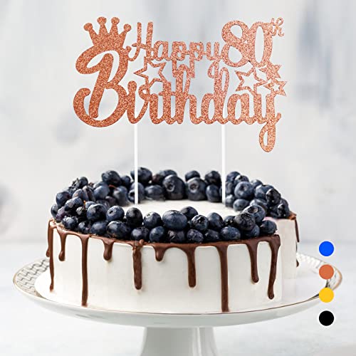 Happy Birthday Tortendeko, Cake Topper Glitter, Cupcake Topper für Mädchen Jungen Frauen Mann (Roségold - 80. Geburtstag) von Rouclo