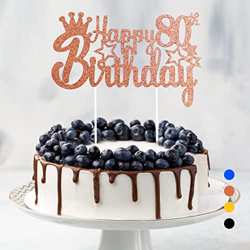 Happy Birthday Tortendeko Geburtstag, Cake Topper Geburtstag, Glitter Cake Topper Happy Birthday, Tortendeko Schwarz, Cupcake Topper für Mädchen Jungen Frauen Mann (Roségold - 80. Geburtstag) von Rouclo