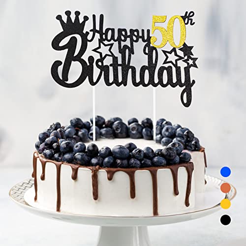 Happy Birthday Tortendeko Geburtstag, Cake Topper Geburtstag, Glitter Cake Topper Happy Birthday, Tortendeko Schwarz, Cupcake Topper für Mädchen Jungen Frauen Mann (Schwarzgold - 50. Geburtstag) von Rouclo