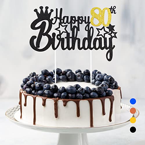 Happy Birthday Tortendeko, Cake Topper Glitter, Cupcake Topper für Mädchen Jungen Frauen Mann (Schwarzgold - 80. Geburtstag) von Rouclo