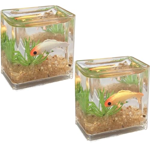 Rouloudun Dollhouse Fish Tank 2 Set 1:12 Simulation Simulation Miniatur Fischschale Spielzeugpuppenhaus Dekor für Wohnzimmerzubehör, Quadratschale Spielzeug von Rouloudun