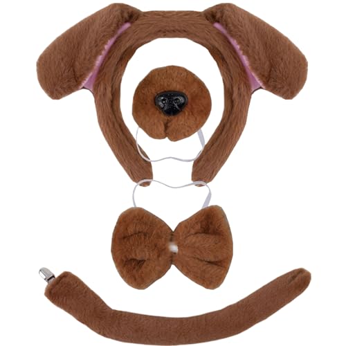 Rouloudun Hundekostüm für Kinder 4pcs/set niedliche plüschdekorative braune Hundekostüm Beinhaltet Ohren, Schwanz, Nase, Fliege Halloween für Kinder von Rouloudun