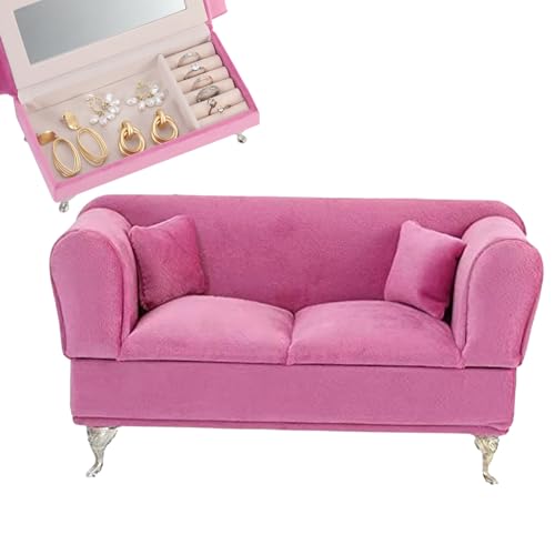 Rouloudun Juwelierbox-Abteil Öffnbares Sofa-Shape 1/6 Skala Möbel mit Spiegel Samt staubdes Puppencouch mit Deckelschmuckschachteln für Frauen Style 1 Box von Rouloudun