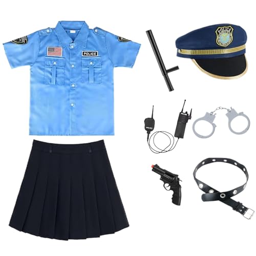 Rouloudun Kinderpolizeibeamter Kostüm für Mädchenpolizeiuniform Rock Set Cop Uniform mit Spielzeug Accessoire Girls Cosplay -Outfit Dress Up Halloween Kostüm für Kinder l von Rouloudun