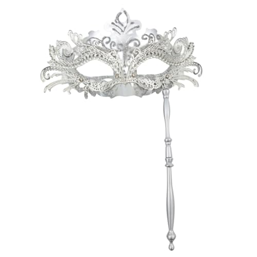 Rouloudun Maskerade -Maske auf Stick Metal Handheld Mardi Gras Mask abnehmbarer Maskerade Ball für Partykostümzubehör Silber von Rouloudun