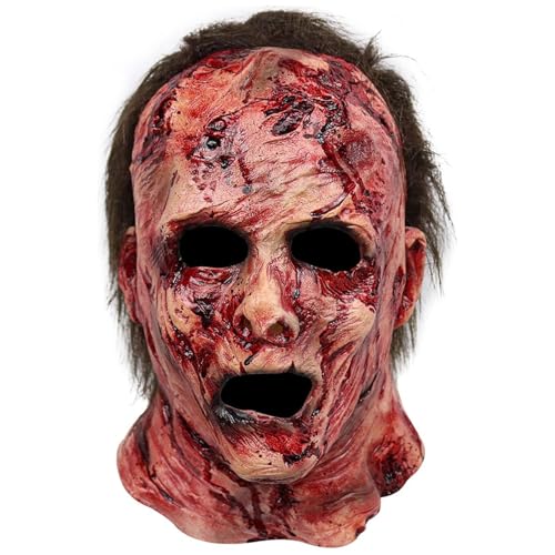 Rouloudun Scary Maske Realistische Latexmaske mit blutigen Narben 10x11x11.8 Halloween Horror verdrehtes Gesicht gruselig mit Lüftungslöchern für Halloween Cosplay Party Streich Scary von Rouloudun