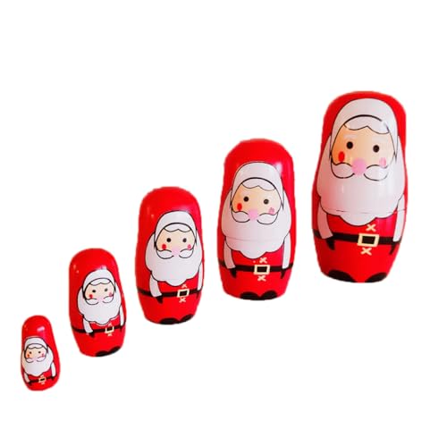 Rouloudun Weihnachten Russische Nistpuppen Holz Santa Claus Matryoshka Puppen Weihnachtsdekoration 5pcs von Rouloudun