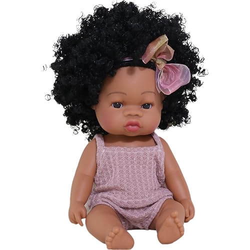 Schwarzes Mädchen Simulation 13inch Vinyl gekleidet realistische Babypuppe mit Bowknot poable niedliche afrikanische Babypuppen für Kinder im Alter von 4 bis 6 Jahren, braune Haut Schwarzer Wiedergeb von Rouloudun