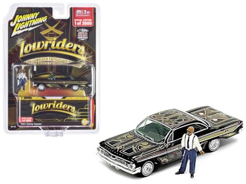 1961 Chevy Impala Lowrider Black with Graphics and Diecast Figure Limited Edition to 3600 Pieces Worldwide 1/64 Diecast Model Car by Johnny Lightning JLCP7456 von Round 2