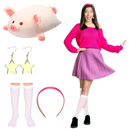 RoundFunny Halloween-Kostüm-Zubehör für Damen, mit pinkem Stirnband, Schweinestern, Ohrringe, weiße Socken für Mädchen, Cosplay, 4 Stück RoundFunny Halloween-Kostüm-Zubehör für Damen, mit pinkem Stirnband, Schweinestern, Ohrringe, weiße Socken für Mädchen, Cosplay, 4 Stück von RoundFunny