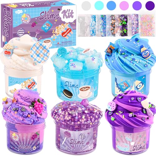 6 Pack Snacks Slime Kit for Kids-Cloud Butter Clear Slime, Blue & Purple Snacks Slime, Soft and Non-Sticky, Party Favors, Goodie Bag Stuffers, Classroom Rewards, Birthday Gifts for Girls Boys von Rowecvce