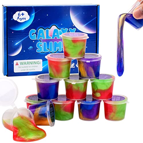 Fluffy Slime Set 12 Pack, Colour DIY Galaxy Schleim, weiches Antihaft-Slime-Set für Kinder, Putty Slime Stress Relief Spielzeug für Jungen und Mädchen, Poopsie Slime Surprise Party Spielzeug von Rowecvce