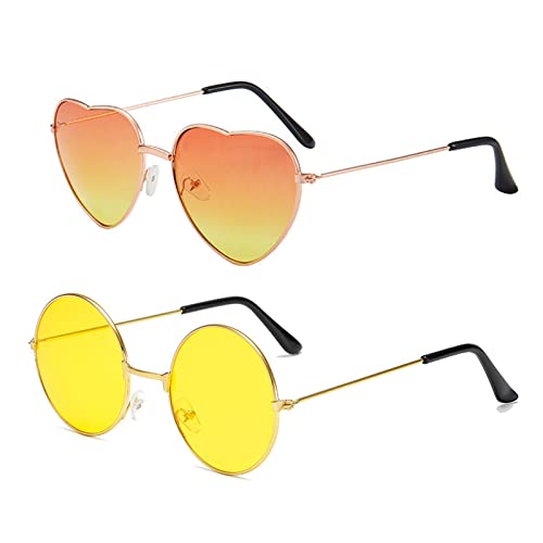 2 Paar Hipppy Brille Retro Verkleidung Sonnenbrille Herz & Runde Sonnenbrille Coole Orange Farbige Sonnenbrille 60er 70er Jahre Festival Verkleidung Kostüm Zubehör für Frauen Männer 2 Paar Hipppy Brille Retro Verkleidung Sonnenbrille Herz & Runde Sonnenbrille Coole Orange Farbige Sonnenbrille 60er 70er Jahre Festival Verkleidung Kostüm Zubehör für Frauen Männer von Rowjow