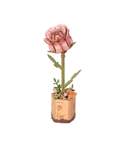 Dekoratives Holzblumen-Bastelpuzzle mit rosa Rosen – eleganter Heimdekor-Akzent, handgefertigt mit aufwendigen Details für charmante Präsentation von Rowood