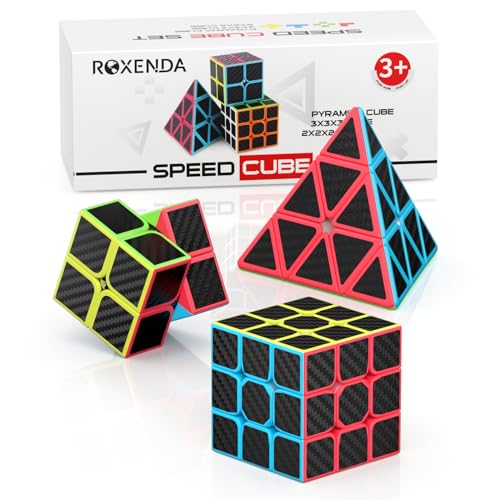 ROXENDA Zauberwürfel Set, 2X2 3X3 Pyramide Würfel Kohlefaser Speed Cube Set mit Anleitung von ROXENDA