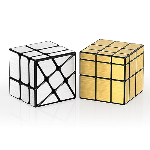 ROXENDA Speed Zauberwürfel Set, Würfel Set mit Silber Mirror Cube und Gold Mirror S Cube, Unregelmäßig 3x3x3 SpeedCube Twisty Spiegelwürfel von ROXENDA