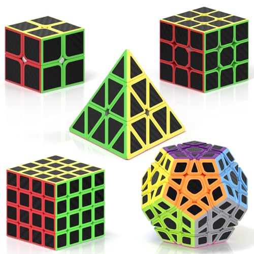 ROXENDA Cube Set Kohlefaser 2x2 3x3 Pyramide Megaminx Skewb Speed Cube Set Sammlung Puzzles mit Würfel Tutorial für Kinder und Erwachsene, [5er Pack] von ROXENDA