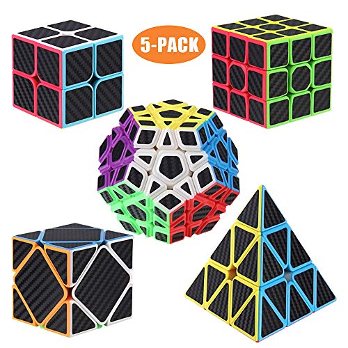 ROXENDA Cube Set Kohlefaser 2x2 3x3 Pyramide Megaminx Skewb Speed Cube Set Sammlung Puzzles mit Würfel Tutorial für Kinder und Erwachsene, [5er Pack] von ROXENDA