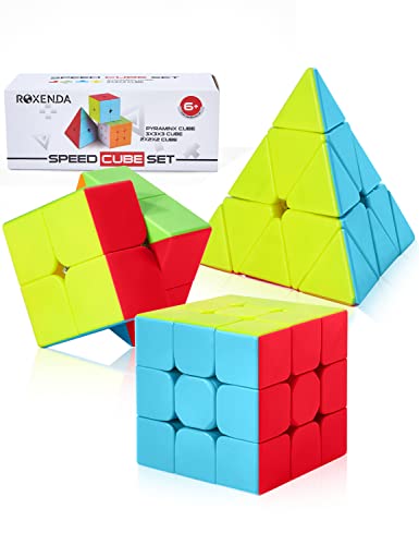 Roxenda Zauberwürfel Set, Original Speed Cube Set mit 2x2 3x3 Pyramide Speedcube, Einfaches Drehen & Flüssiges Spielen, Aufkleber Version (Stickerless) von ROXENDA