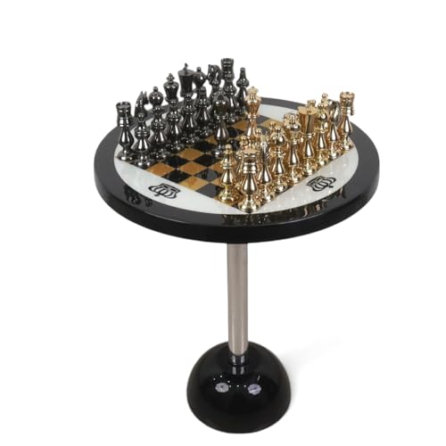 17" minimalistisches Luxus-Schachfiguren-, Brett- und Tischset aus Messingmetall - 21" Höhe von Royal Chess Mall