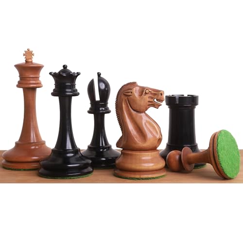 Royal Chess Mall - 19. Jahrhundert B & Co Reproduziertes Luxus-Schachspiel- Nur Schachfiguren- Ebenholz & Antiquiertes Buchsbaumholz- 4.2″ König von Royal Chess Mall