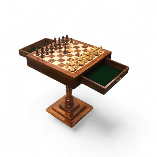 Royal Chess Mall - 20-Zoll-Schachbretttisch der Monarch-Serie mit 3,6-Zoll-Profi-Staunton-Schachfiguren – Goldenes Palisanderholz von Royal Chess Mall