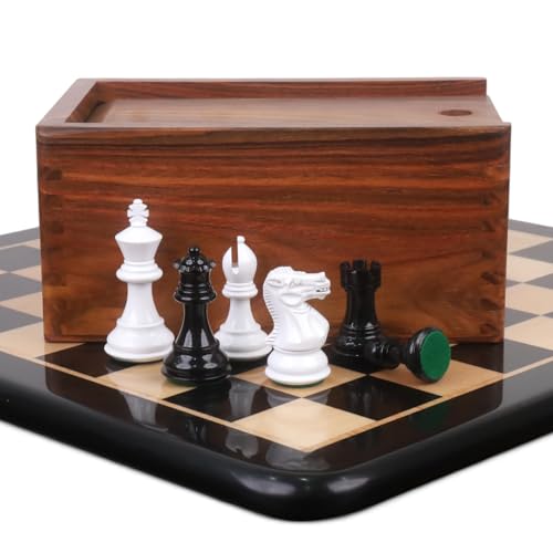 Royal Chess Mall - 3-zölliges Staunton-Schach-Set aus Holz, schwarz und weiß lackiert, mit 17-Zoll-Schachbrett aus Ebenholz und Aufbewahrungsbox aus goldenes Palisanderholz von Royal Chess Mall