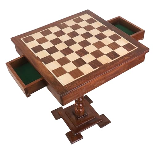 Royal Chess Mall - 50,8 cm Schachbretttisch aus Holz mit Schubladen, 61 cm Höhe, goldenes Palisander und Ahorn von Royal Chess Mall