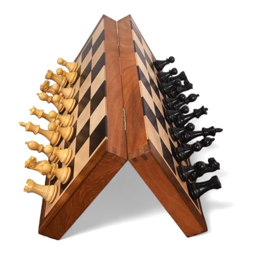 Royal Chess Mall- Magnetisches 16-Zoll- Reiseschachspiel aus Ebenholz und Ahornholz mit ebonisierten Buchsbaumfiguren von Royal Chess Mall